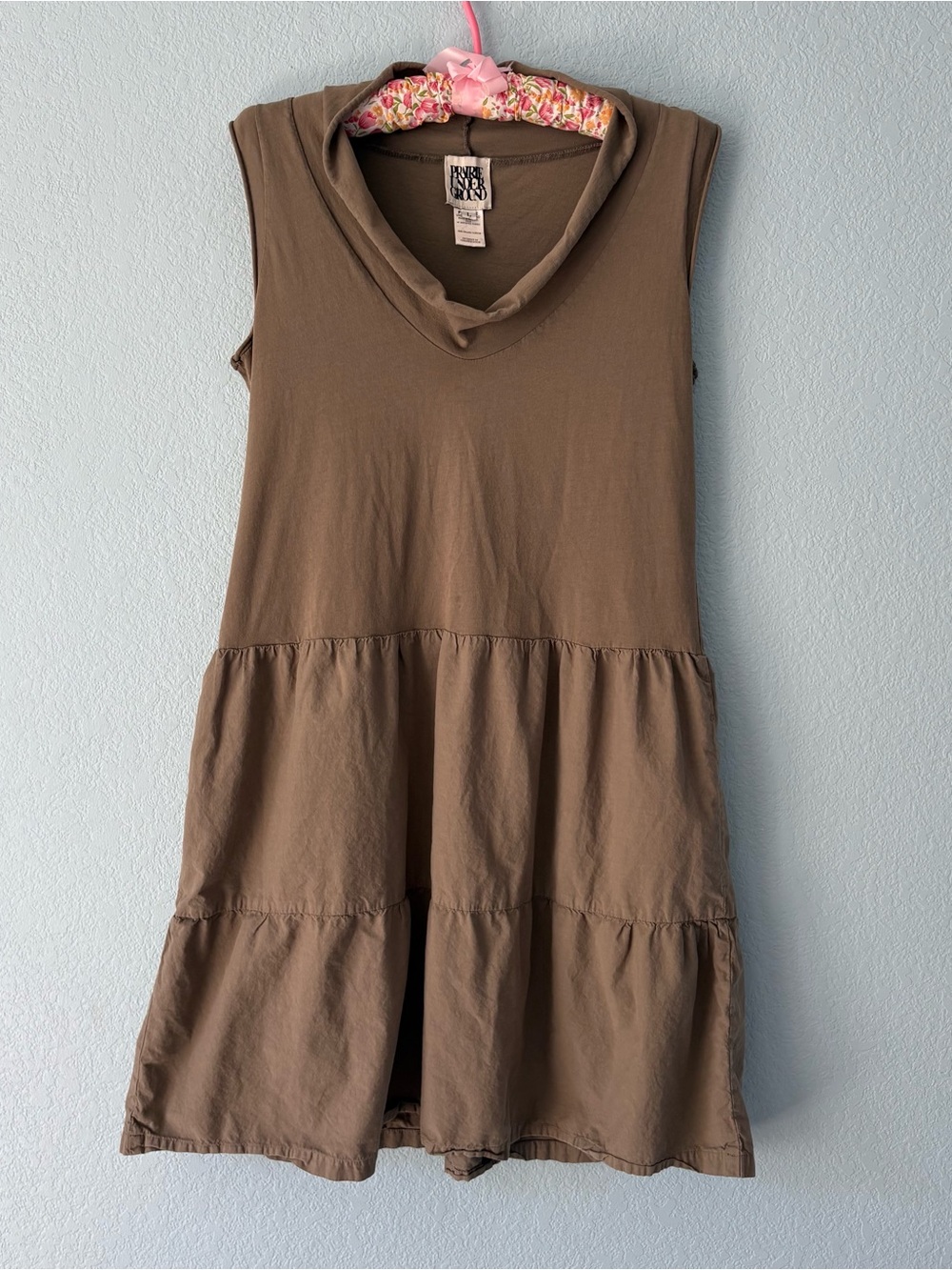 Prairie Underground Olive Sleeveless Cowl Neck Relaxed Dress Organic Cotton